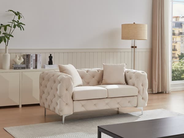 Vente-unique - EDWINA 2-sits Chesterfield-soffa i beige sammet