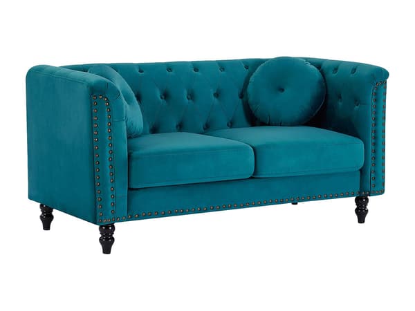 Vente-unique - 2-sits soffa i sammet - Petrolblå - TURNER