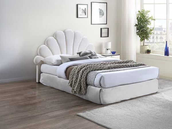 Vente-unique - Snäckformat sänggavel - 160 cm - Sammet - Vit - MOANA