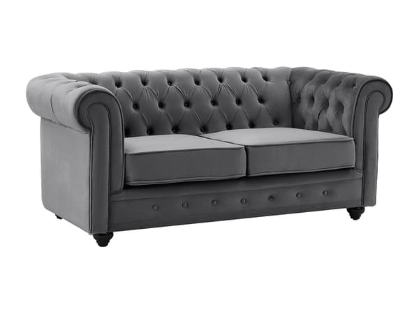 Vente-unique - 2-sitssoffa CHESTERFIELD - Mörkgrå sammet