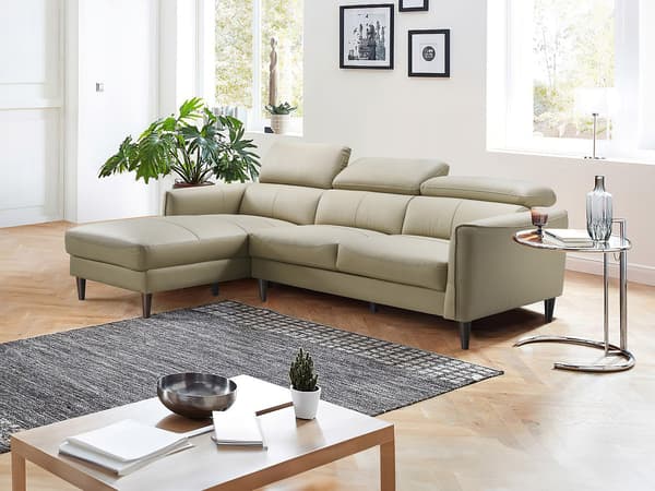 Vente-unique - Vänstervändvänd hörnsoffa i beige buffellädermaterial SALVI