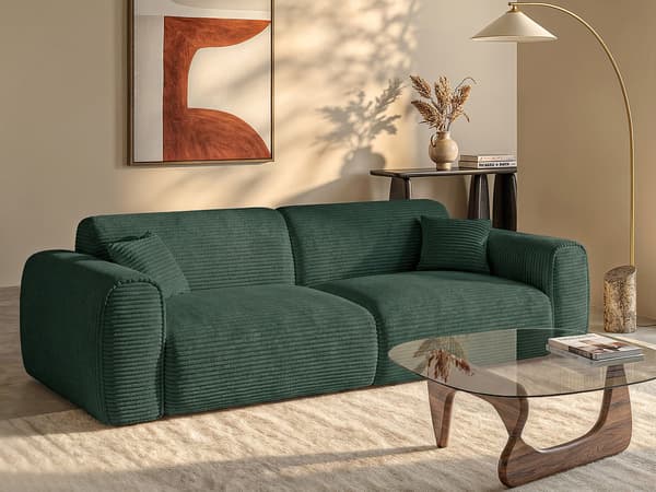 Vente-unique - 4-sitsig bäddsoffa express i grönt manchestertyg POGNIA