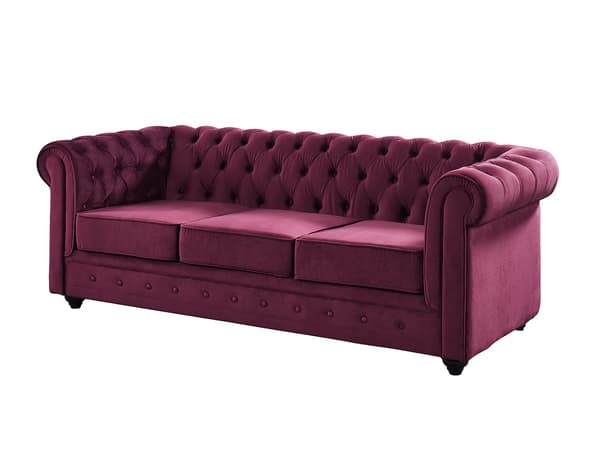 Vente-unique - 3-sitssoffa och 2-sitssoffa CHESTERFIELD - Purpurfärgad sammet