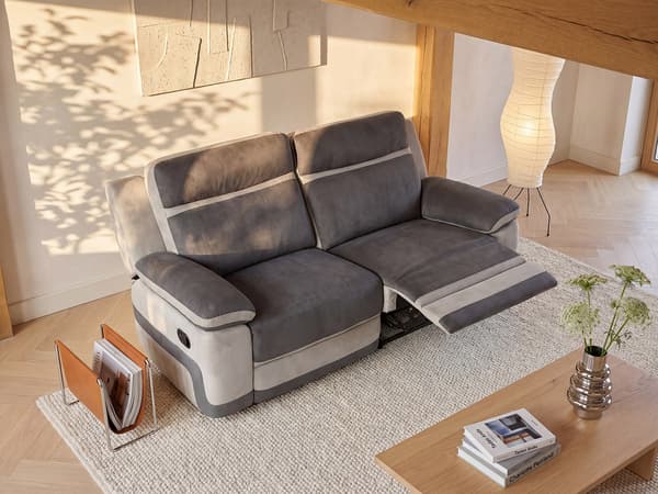 Vente-unique - 3-sits reclinersoffa i antracitgrå mikrofiber och ljusgrå band TALCA