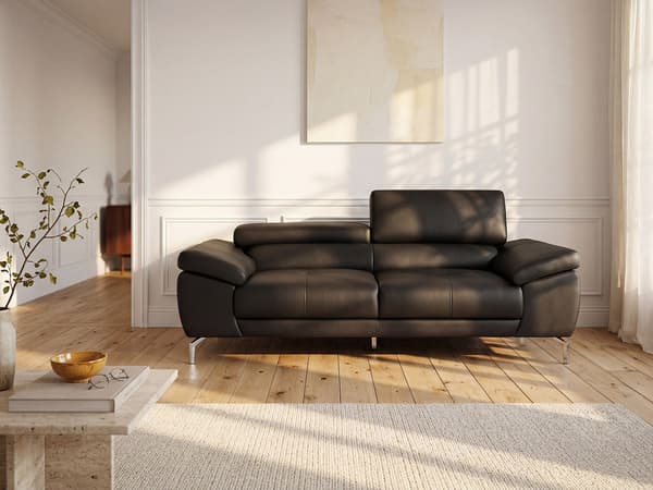 Vente-unique - 3-sitssoffa svart buffelläder GRETEL