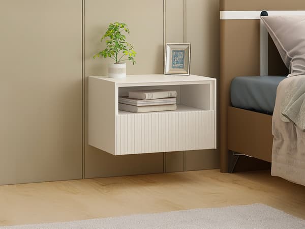 Vente-unique - Set med 2 hängande sängbord - MDF - Vit - CALDRIN