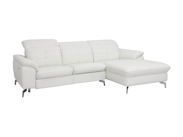 Vente-unique - Elektrisk recliner-soffa i buffelläder LISMORE - Elfenbensvit - Högervänd hörnsoffa