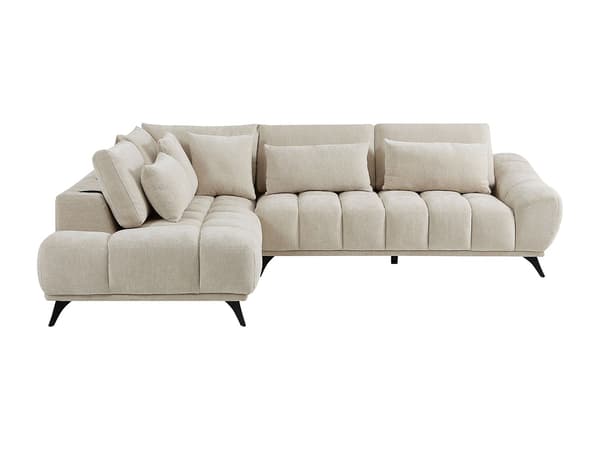 Vente-unique - Vänster hörnsoffa med lutbart ryggstöd i beige texturerad sammet MAVIRO