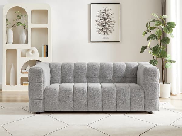 Vente-unique - 2-sits soffa i ljusgrått boucletyg LERICI