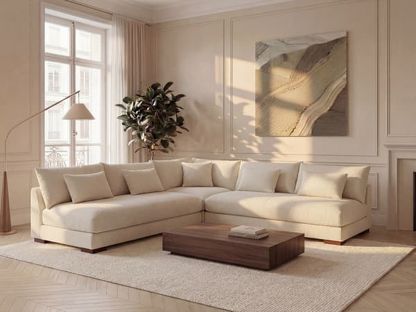 Vente-unique - Hörnsoffa vändbar beige manchester SPERONE av Pascal Morabito