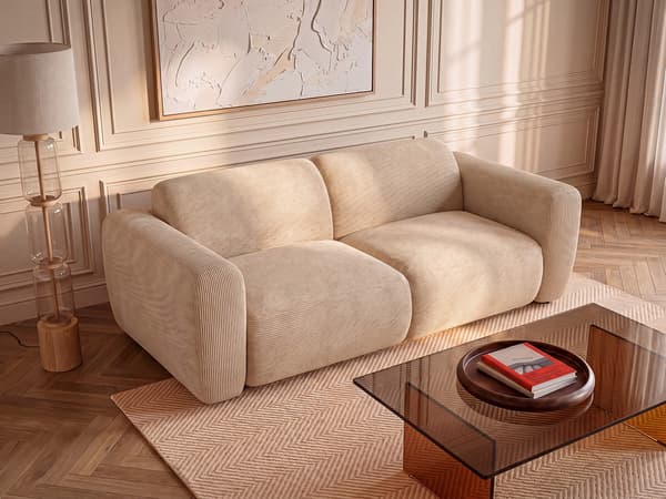 Vente-unique - 3-sits modulsoffa i finribbad manchester - Beige - Maison Céphy POGNI