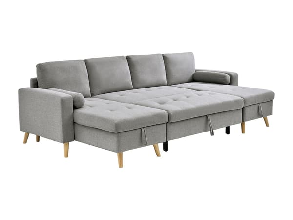 Vente-unique - Panorama hörnbäddsoffa i ljusgrått tyg KORI