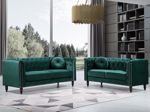 Vente-unique - 3-sits och 2-sits soffor i sammet - Smaragdgrön - TURNER