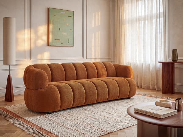 Vente-unique - 3-sits soffa i terrakotta bouclé-tyg COLIANI
