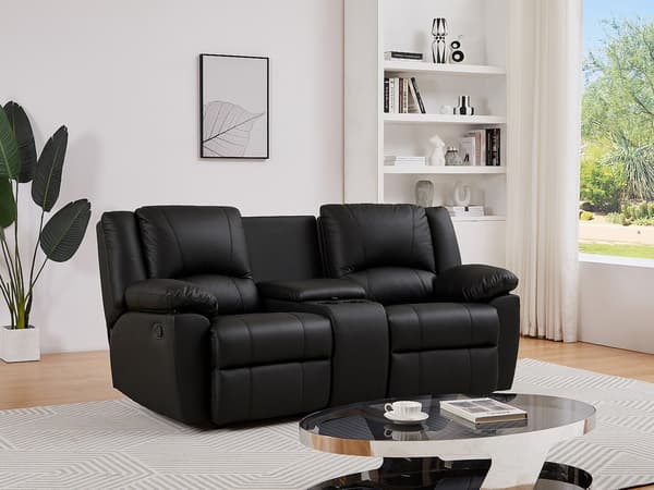 Vente-unique - 2-sits reclinersoffa i läder - Svart - AROMA