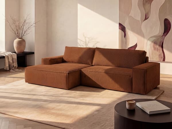 Vente-unique - Vänstervändvänd bäddsoffa i terrakotta manchester AMELIA