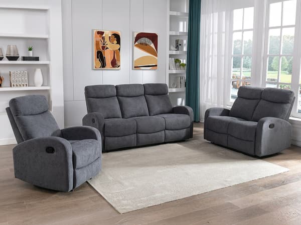 Vente-unique - EVELYN 2-sits reclinersoffa i grått tyg