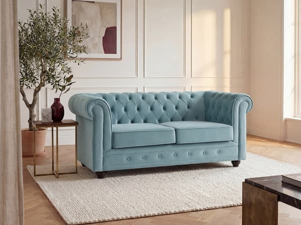 Vente-unique - 2-sitssoffa CHESTERFIELD - Pastellblå sammet