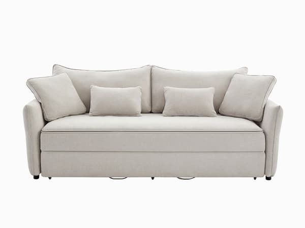 Vente-unique - SITALA 3-sits bäddsoffa i beige tyg med memoryskumsits