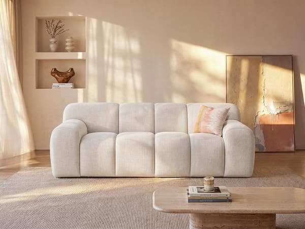 Vente-unique - Soffa 3 platser i chenilletyg - Beige ATUJU