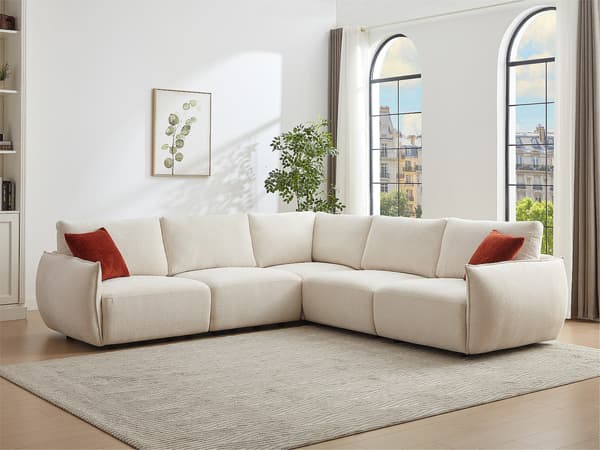Vente-unique - Hörnssoffa i beige chenilletyg OCTAVINE