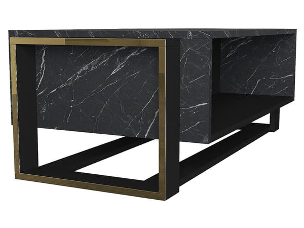 Vente-unique - Soffbord med 1 nisch - Svart marmor- och guldeffekt - COMEBI