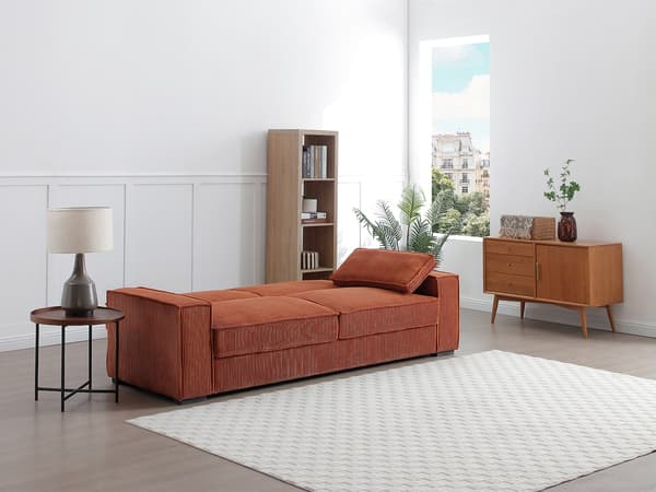 Vente-unique - FINORO 3-sits bäddsoffa i manchester, terrakotta