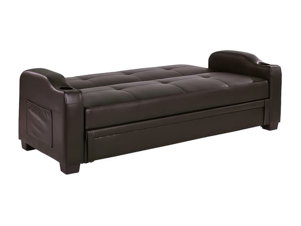 Vente-unique - Bäddsoffa klick-klack i läderimitation MIRELLA - brun
