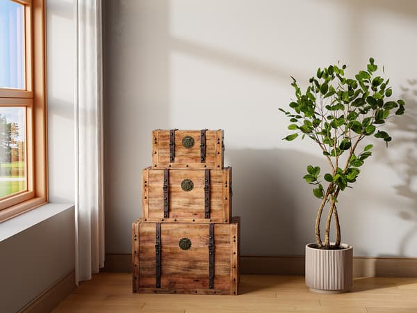 Vente-unique - Set om 3 stapelbara kistor trä ESPARTA