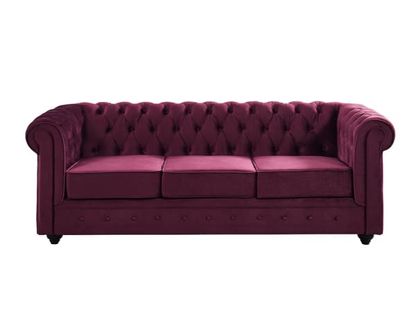 Vente-unique - 3-sitssoffa och 2-sitssoffa CHESTERFIELD - Purpurfärgad sammet