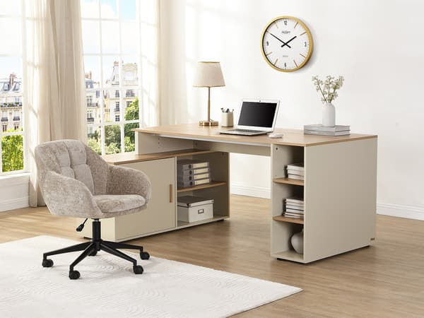 Vente-unique - Kontorsstol - Texturerat tyg - Beige - Justerbar höjd - LASSANDRA