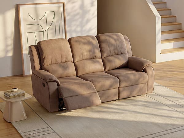 Vente-unique - 3-sits reclinersoffa i mikrofiber HERNANI - Ljusbrun