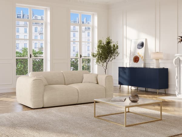 Vente-unique - 3-sitsig bäddsoffa express i beige manchester – 13 cm memoryfoammadrass POGNIA