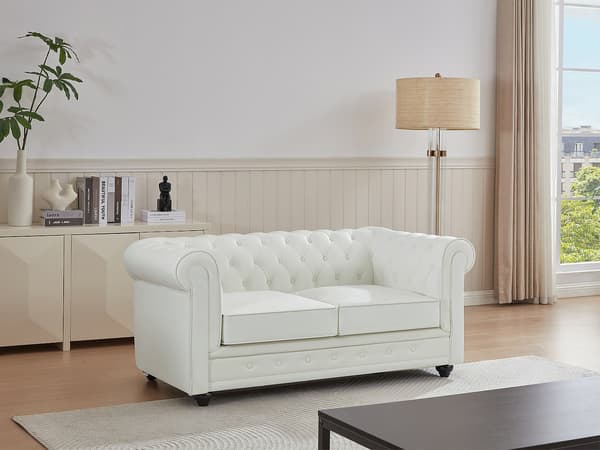 Vente-unique - 2-sits soffa i buffelläder CHESTERFIELD – Vit
