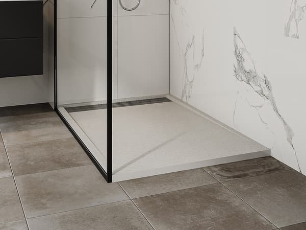 Vente-unique - Extra platt duschkar i vit SMC-resin 120 × 80 cm med vattenlås LYROSA