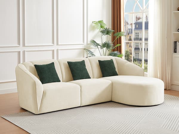 Vente-unique - Högervänd hörnsoffa i texturerat beige tyg NETOMIA