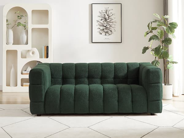 Vente-unique - 2-sits soffa i grönt bouclé-tyg LERICI