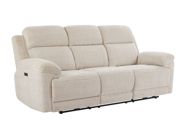 Vente-unique - Elektrisk 3-sits reclinersoffa beige melerat  tyg KELUNO
