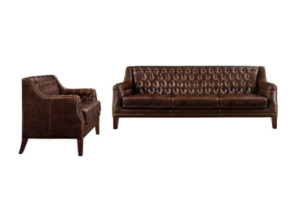 Vente-unique - 3-sits soffa och 2-sits soffa i läder COLBERT - Brun