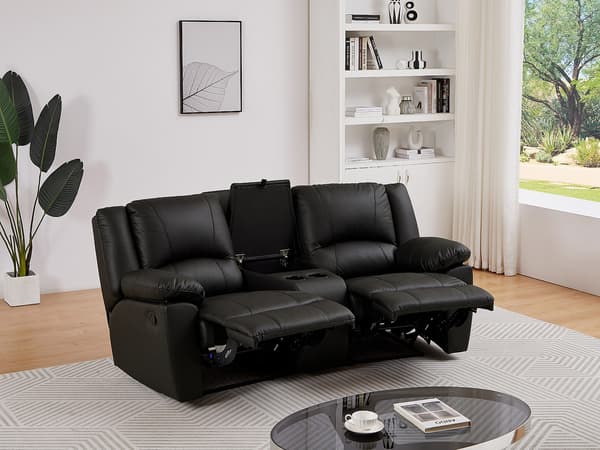 Vente-unique - 2-sits reclinersoffa i läder - Svart - AROMA