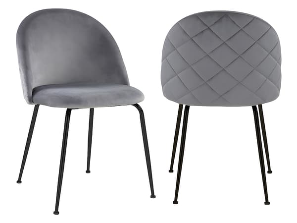 Vente-unique - Set med 6 stolar i sammet och svart rostfritt stål - Grå - MELBOURNE