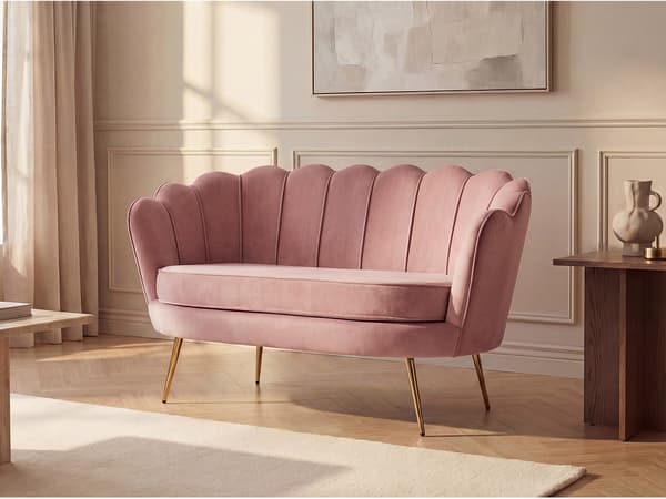 Vente-unique - 2-sits snäcksoffa i rosa sammet DANDELION