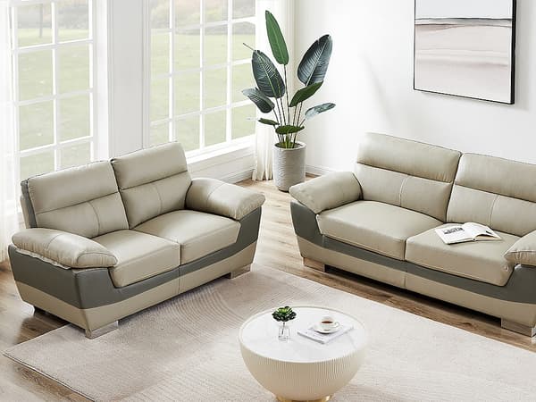 Vente-unique - FRANCESCA 2-sits lädersoffa - Taupe