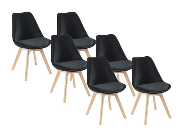 Vente-unique - Set om 6 stolar i sammet och bok - Svart - JODY