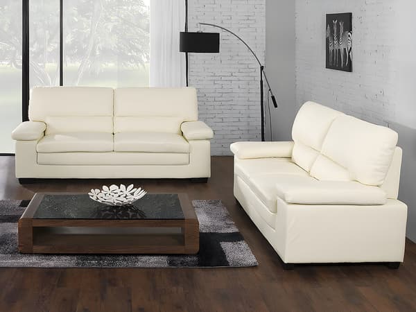 Vente-unique - 3-sitssoffa och 2-sitssoffa i elfenbensvitt buffelskinn MIMAS II