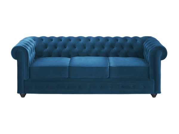 Vente-unique - 3-sitssoffa och fåtölj CHESTERFIELD - Petrolblå sammet