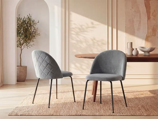 Vente-unique - Set med 2 stolar i sammet och svart rostfritt stål - Grå - MELBOURNE