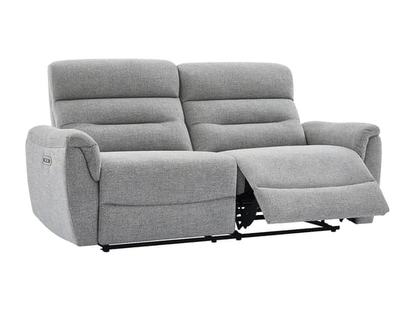 Vente-unique - BREVIO 3-sits elektriskt nedfällbar soffa i grått texturerat tyg
