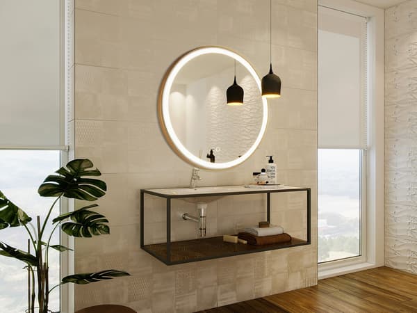 Vente-unique - Rund guld badrumsspegel med LED-lampor - D80 cm - NUMEA