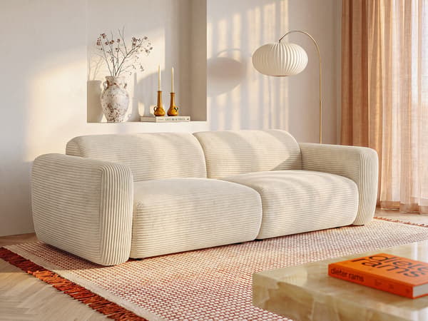 Vente-unique - 4-sitsig bäddsoffa i ribbad sammet, beige - Maison Céphy POGNI